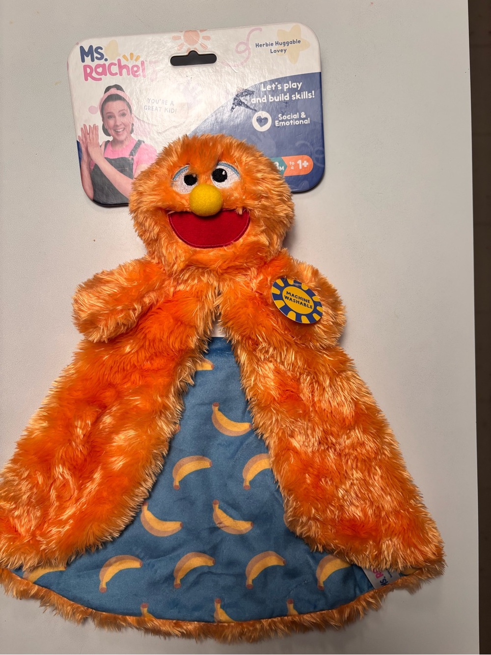 Rachel Orange Plush Lovey with Banana-Print Lining